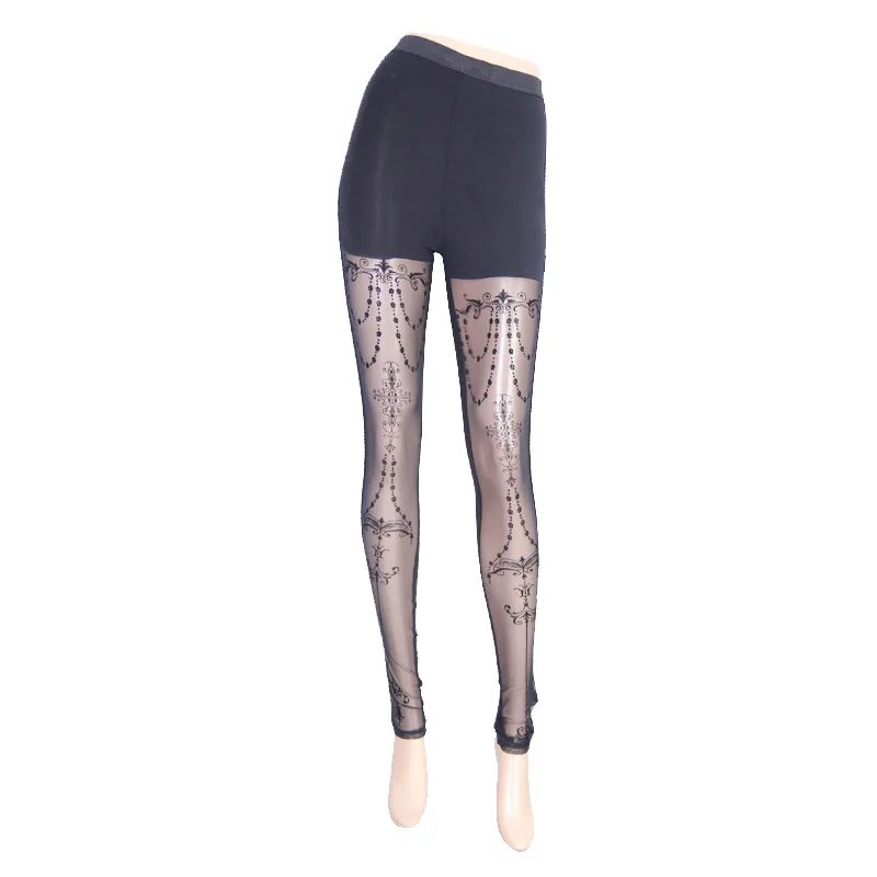 Evalady Gothic Women's Leggings Black See Through Pants Sexy Lady Palace Court Party Long Leggings