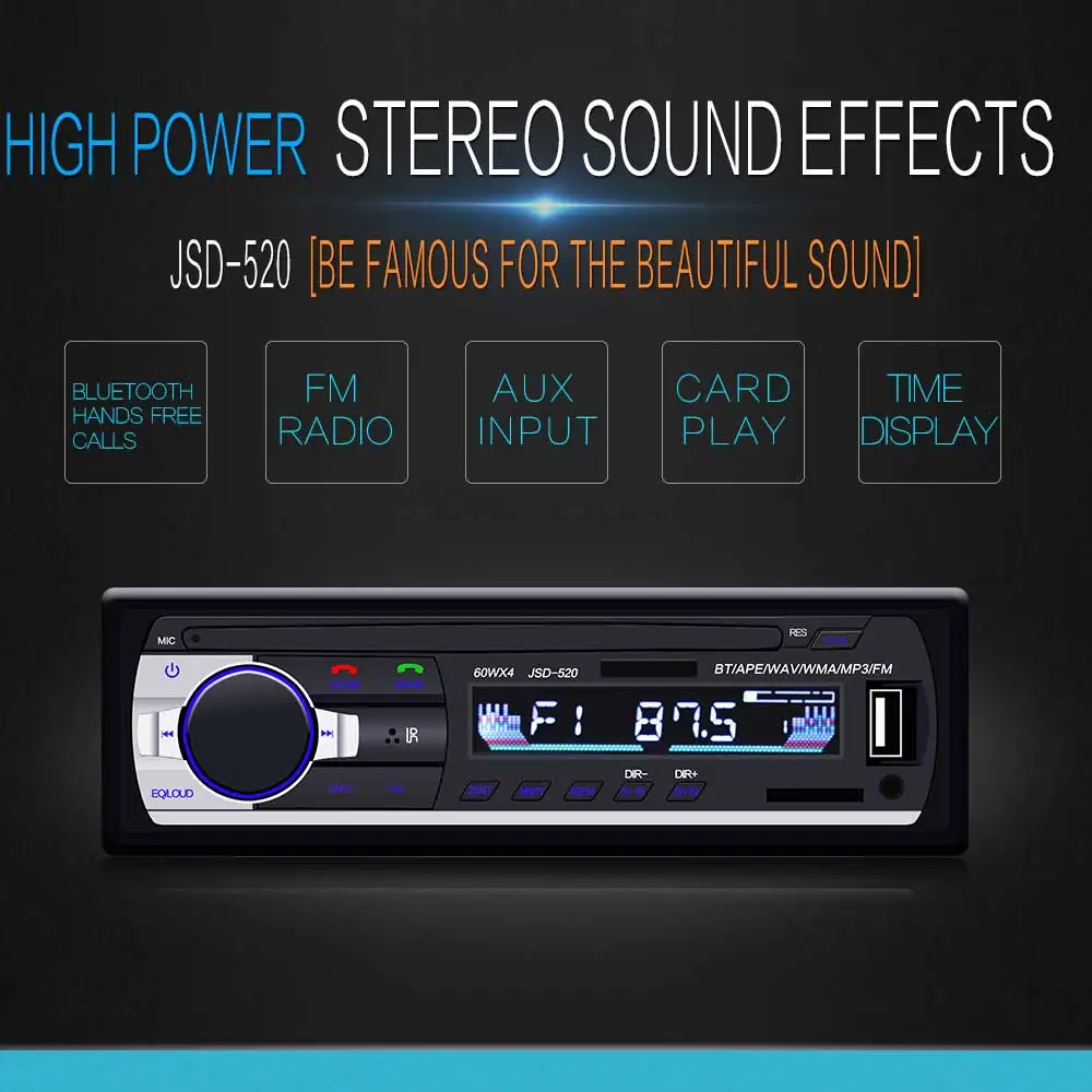 Jsd-520 12 в Bluetooth Стерео FM радио MP3 аудио плеер 5 в зарядное устройство USB SD AUX Автоэлектроника сабвуфер 1 DIN Авторадио - Цвет: Black