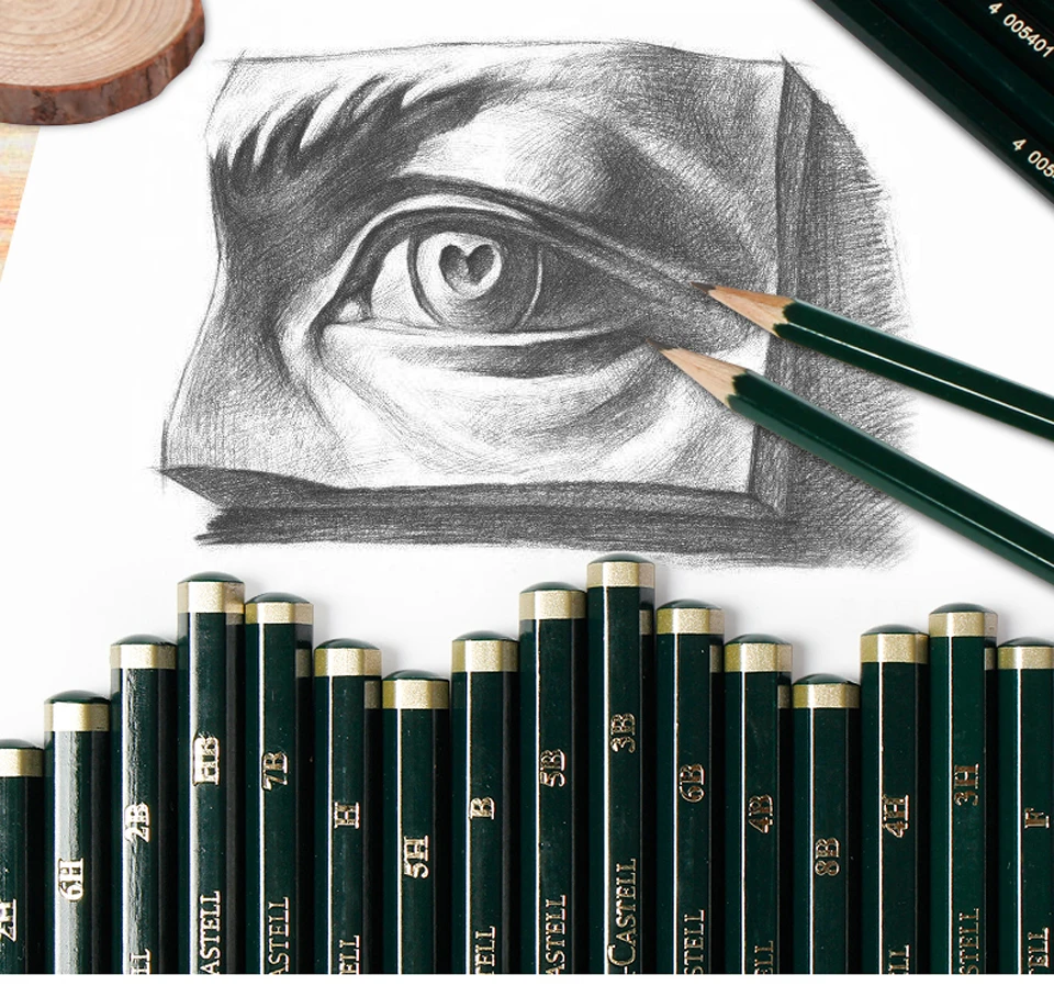16 шт., художественные Графитовые карандаши Faber Castell 9000# для письма, затенения, эскиза, черный грифель, угольные карандаши, набор для рисования