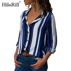 Женские офисные рубашки HiloRill, повседневная полосатая блузка с длинным рукавом и отложным воротником, разноцветная блузка 2020