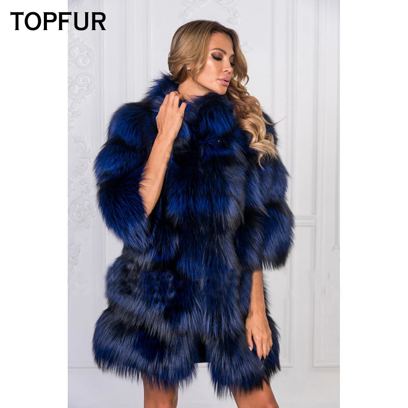 TOPFUR 2021 Hot Sale Real Fur Coat Natural Fox Fur Outerwear Luxury Female Medium Sleeve Jackets Thick Warm Winter Overcoat