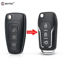 keyyou modified 3 buttons flip folding car remote key shell for ford focus 3 fiesta connect mondeo c max smart key fob case