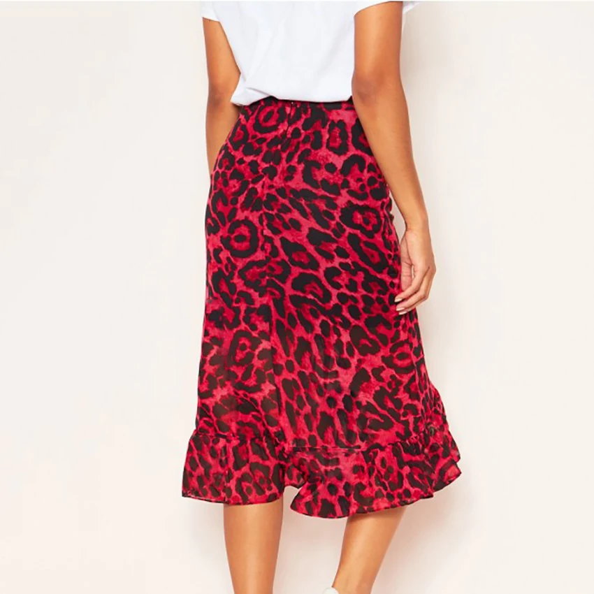 OOTN Винтаж Leopard Длинные юбки с принтом Для женщин осенняя юбка миди Высокая Талия