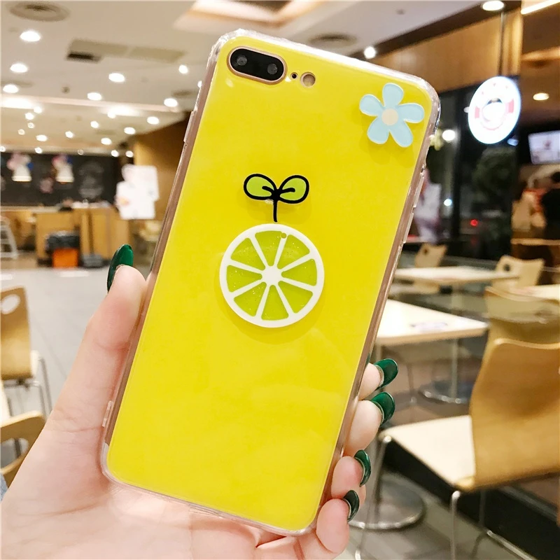 Для iPhone 7 8 Plus корейской моды Глянцевая Конфеты утка цветок лимона задняя крышка