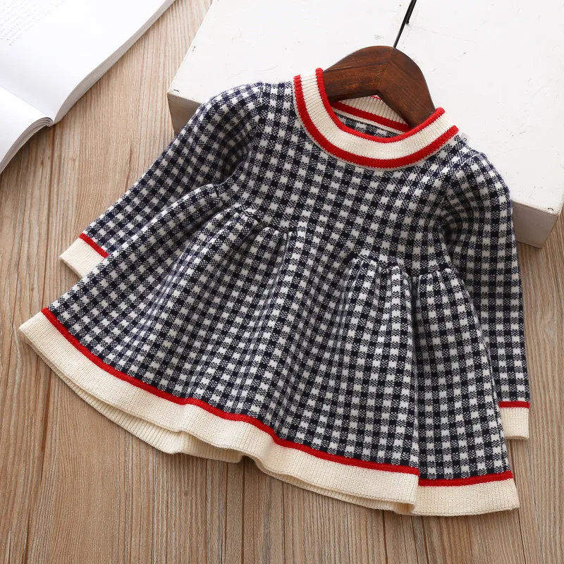 Girls Plaid Sweater Dress 2020 autumn winter children Toddler baby clothes dress for girl Kids princess party Christmas Dresses | Детская