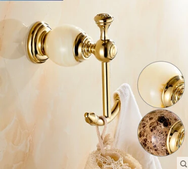 Роскошный нефритовый и латунный золотой двойной крючок для халата вешалки