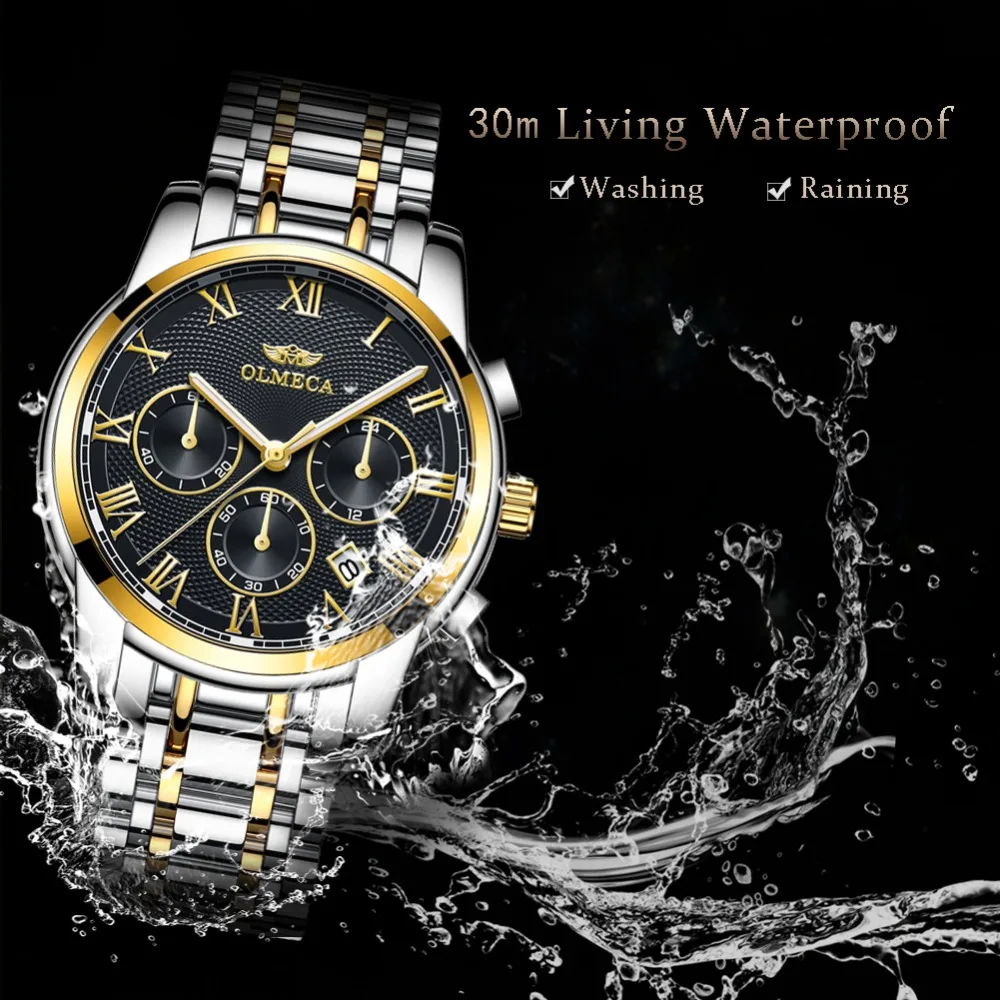 

OLMECA Gold Luxury Famous Top Brand Men Golden Watch Relogio Masculino Military Army Analog Quartz Wristwatch For Business man