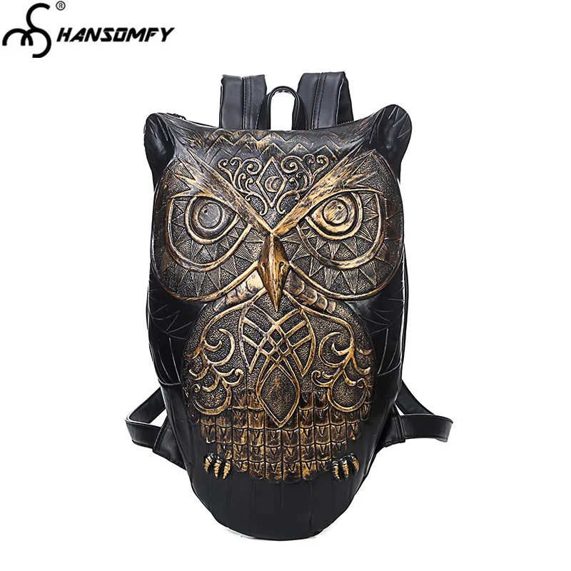 

Owl Backpack Men's Fashion Personality Unisex Backpack Creative Funny Student Bag The Street Trend Women's Pu Leather Female