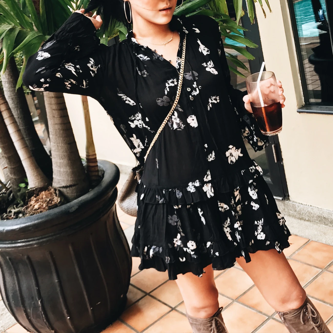 Женское платье в богемном стиле свободное Хлопковое с длинными рукавами и