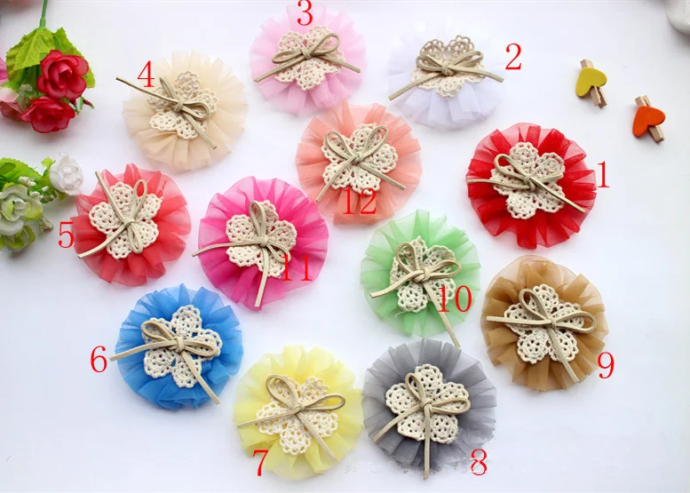 

30 шт./лот искусственные многослойные тканевые кружевные цветы из тюля для девочек аксессуары для волос головной убор корсажный цветок