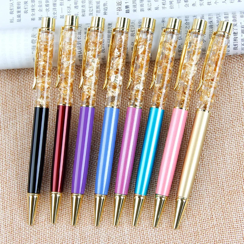 Ручка шариковая золотистая с фольгой металлическая вращающаяся в металлическом