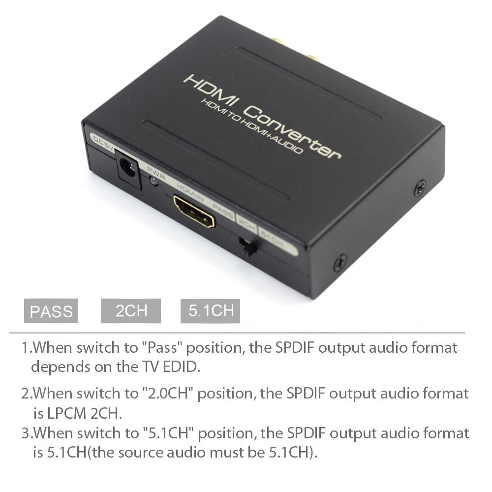 AIXXCO HDMI аудио экстрактор сплиттер для SPDIF RCA стерео L/R аналоговый выход конвертер сплиттер адаптер с адаптером питания