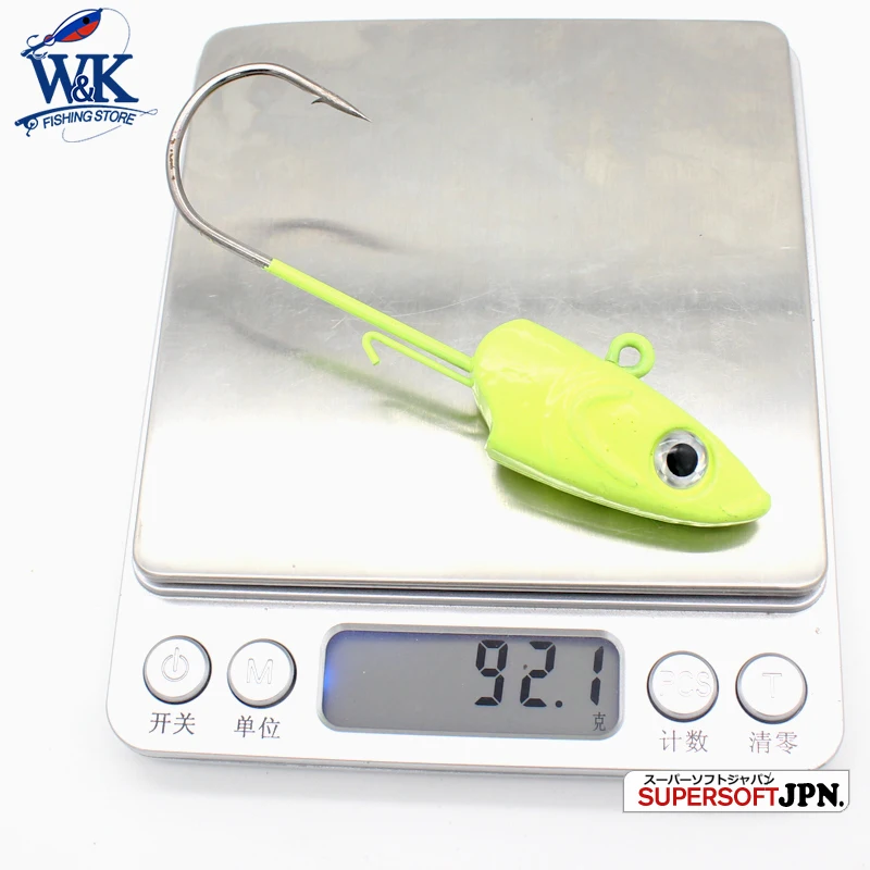 WK Strong 8/0 90g and 6/0 60g Jig Hooks Big Jig Head for Soft Lure Weighted Fishing Hooks Colorful JIGS