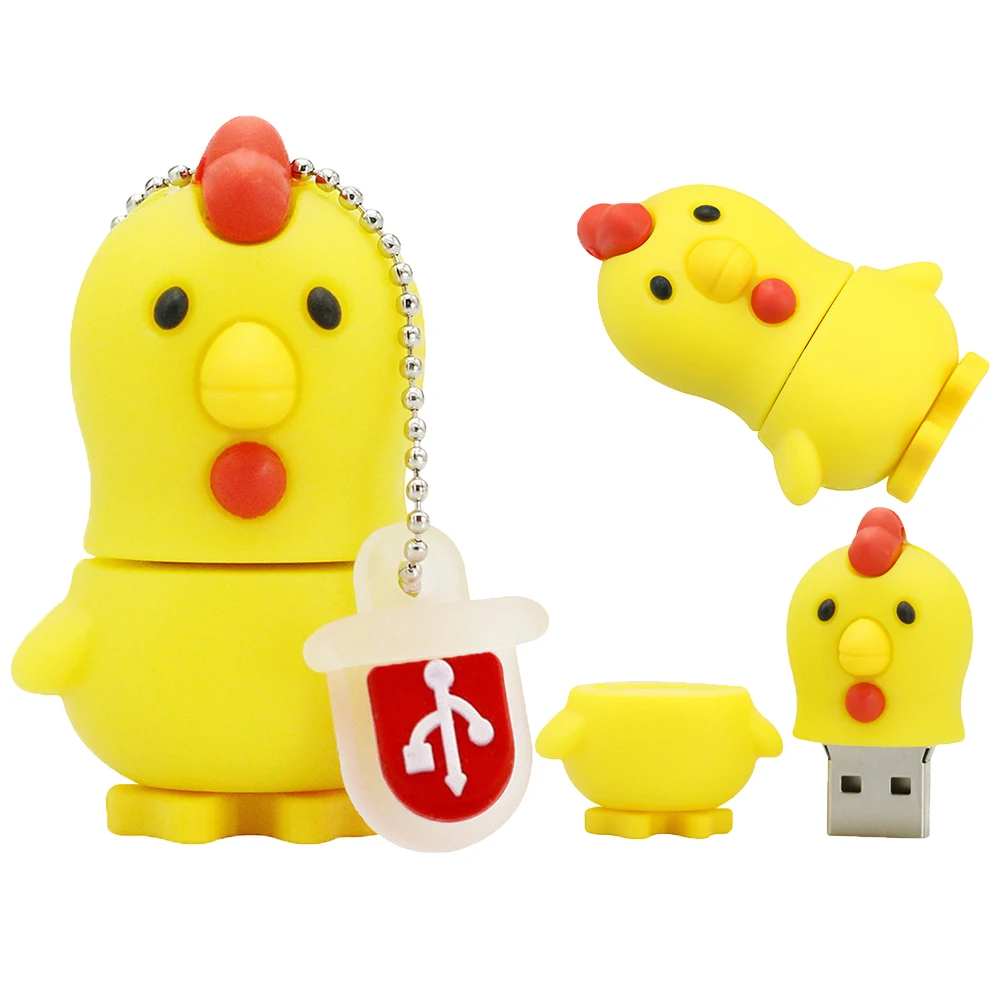 Мультяшный флеш накопитель 128 ГБ животных Желтый цыпленок USB флэш 16 Гб