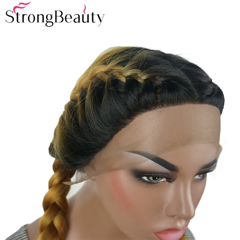 StrongBeauty синтетический кружевной передний коса парик Плетеный парик коричневый/красный Омбре волос 2 цвета