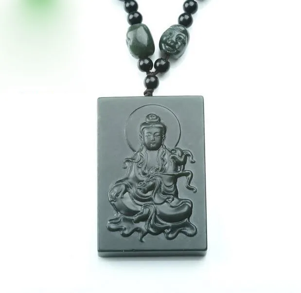 Натуральный китайский Hetian камень и подвеска Guanyin ручной работы модная цепь для