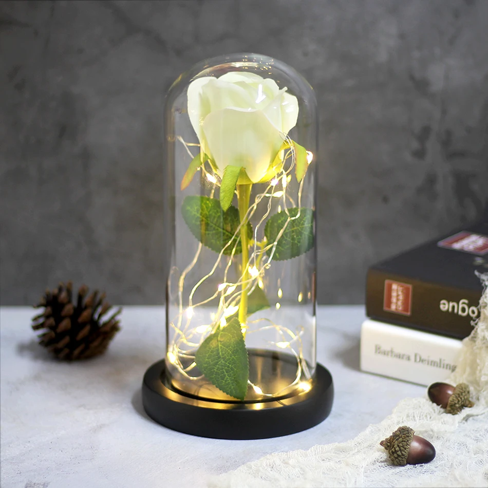 NEW Beauty And Beast Eternal Flower Rose In Flask Wedding Decoration Artificial Flowers In Glass Cover For Valentine's Day Gifts