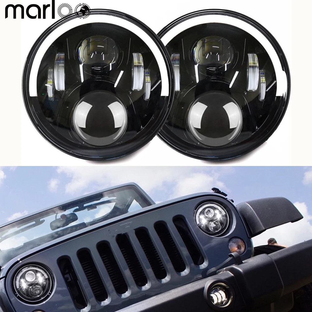 

2pc 120W DOT 7 Inch Top Halo LED Headlights White DRL Amber Turn Signal Headlamp For Jeep Wrangler TJ JK CJ Car Accessories