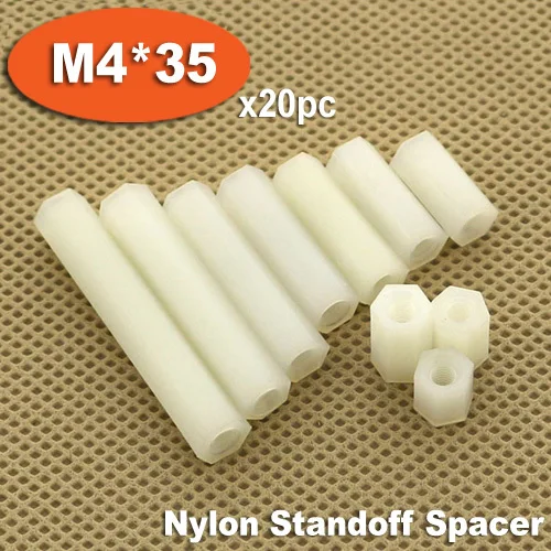 

20 шт. M4 x 35 мм белые пластиковые нейлоновые шестигранные гайки с шестигранной резьбой разделительные столбики