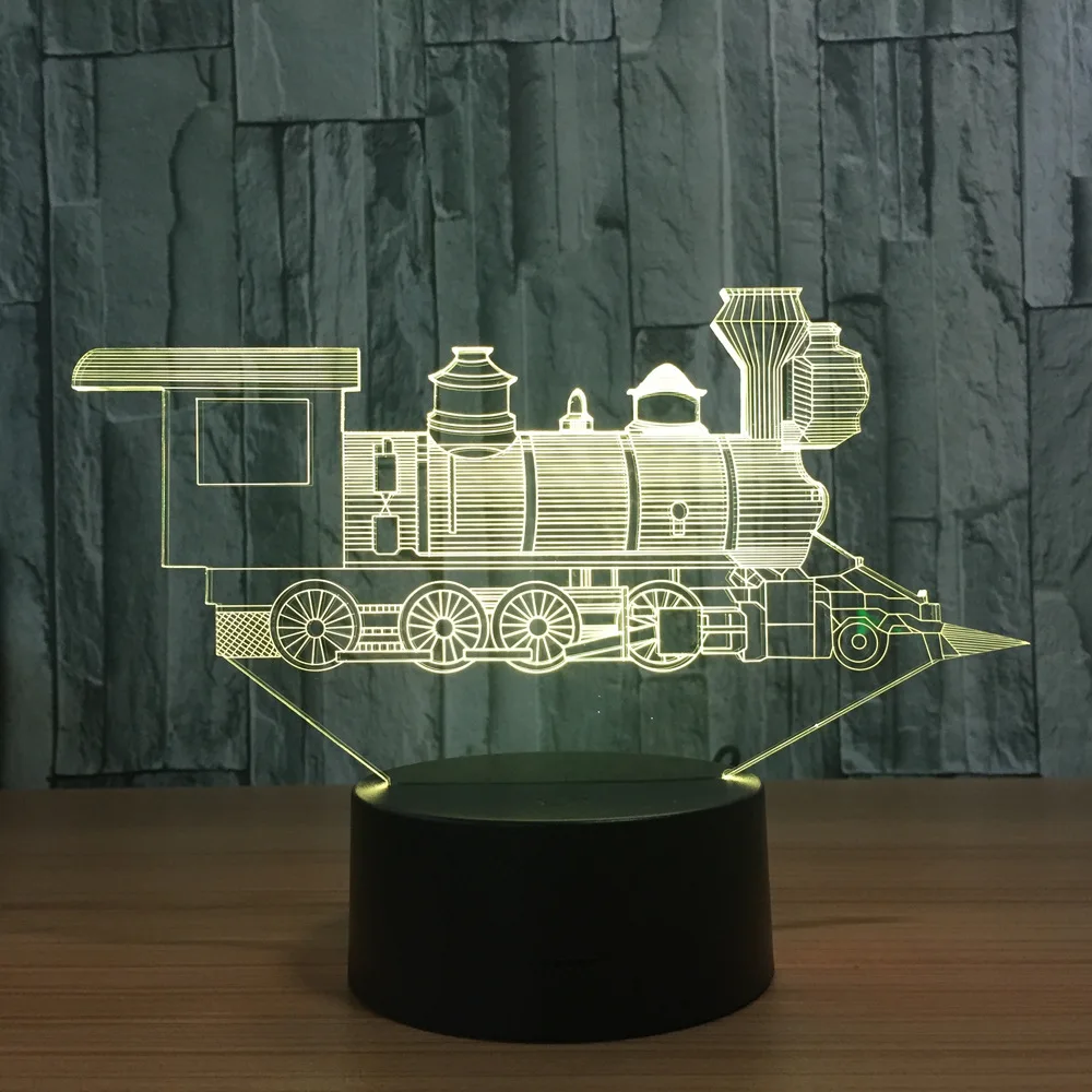 Локомотивный древний поезд 3D визуальная иллюзия светодиодный ночсветильник 7