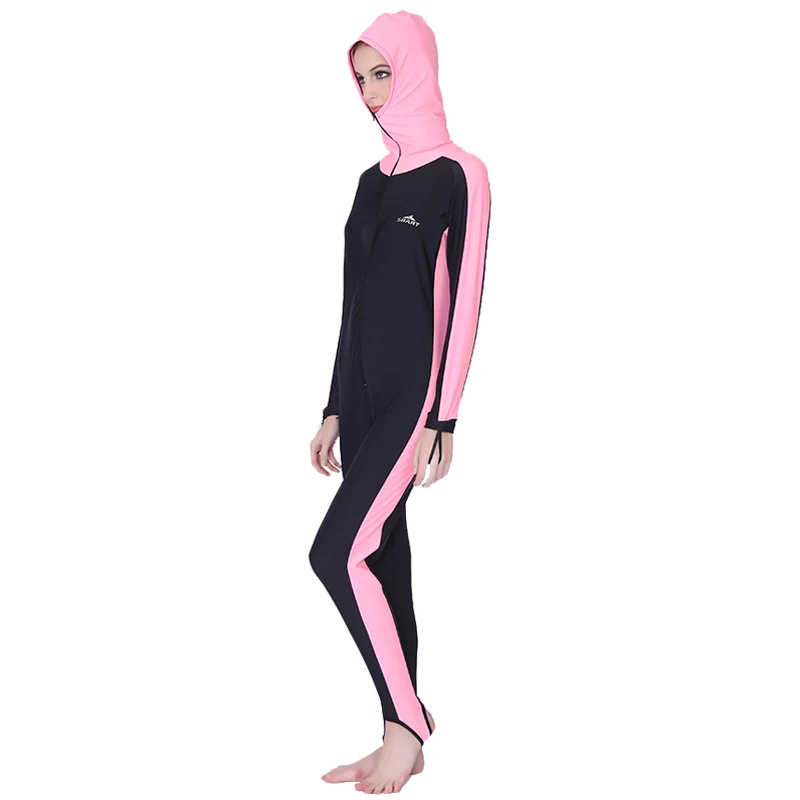 Women Pink SBART UPF 50+ лайкра цельный Рашгард С Капюшоном Водолазный костюм анти УФ с длинным рукавом Купальники для серфинга костюм для мужчин и женщин Защита от солнца - Цвет: Women Pink