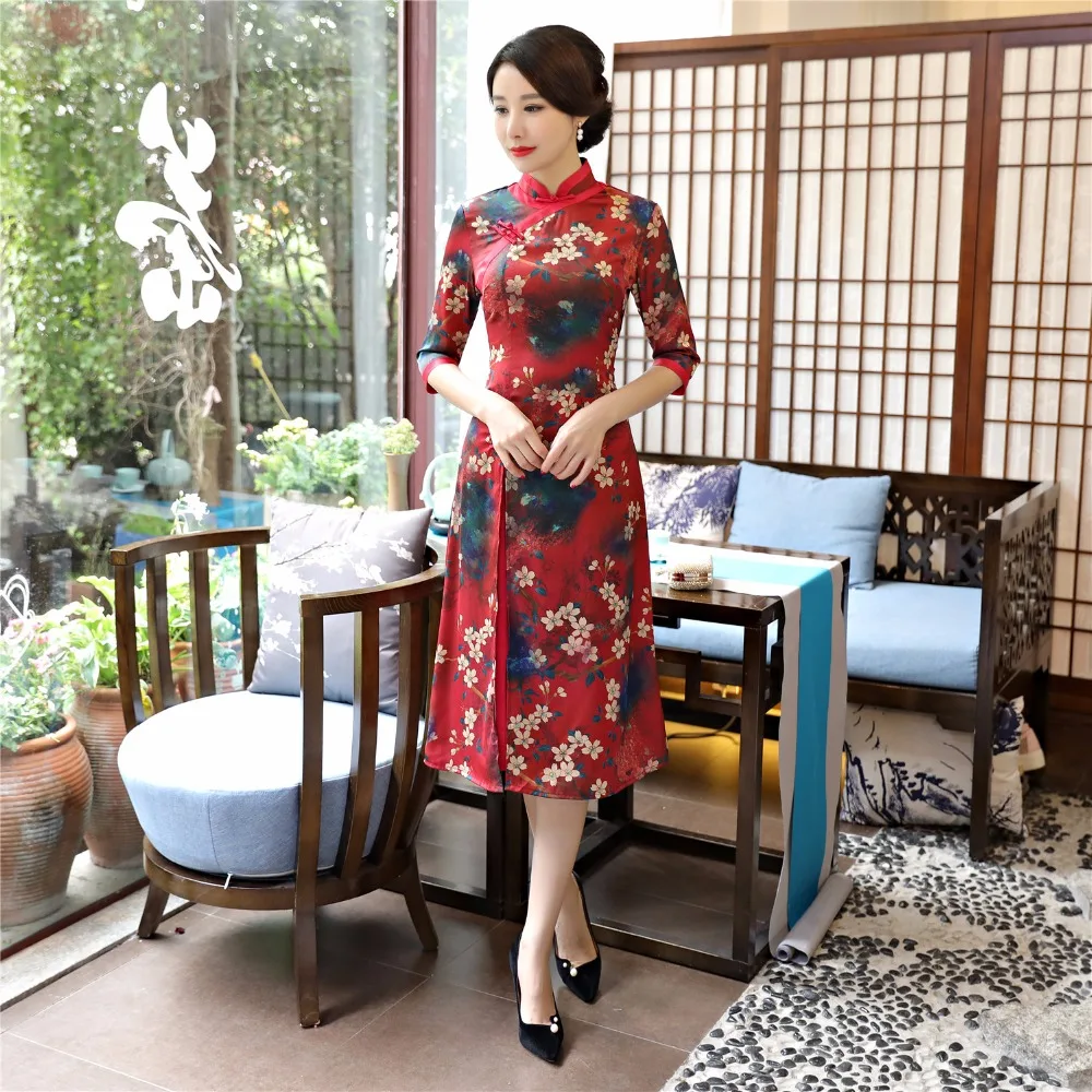 Шанхай история Весна Половина рукава Вьетнам Aodai платье Cheongsam для Для женщин