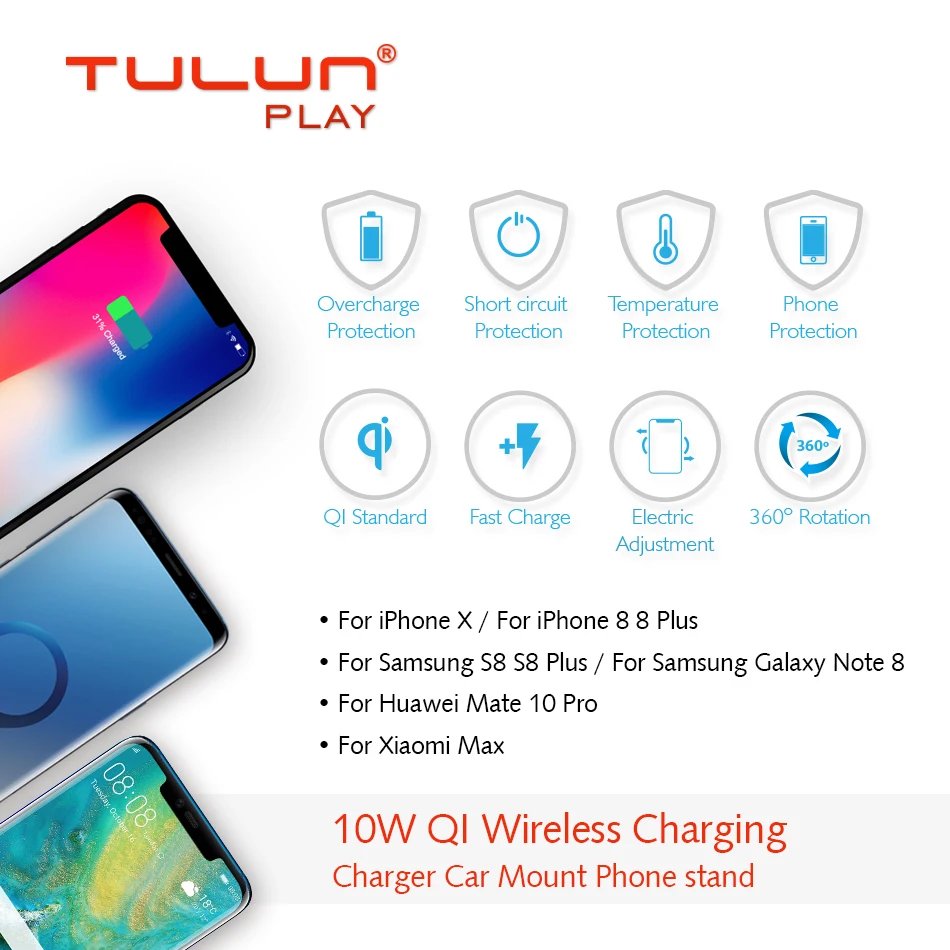 Qi автомобильное беспроводное зарядное устройство для iPhone Xs Max X Samsung S10 Xiaomi Mi 9 Gravity