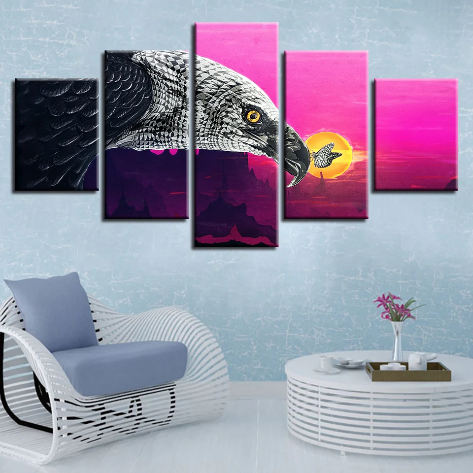 Холст HD печатные картины Wall Art 5 шт. Белый Орел в виде цветов и бабочек фотографии