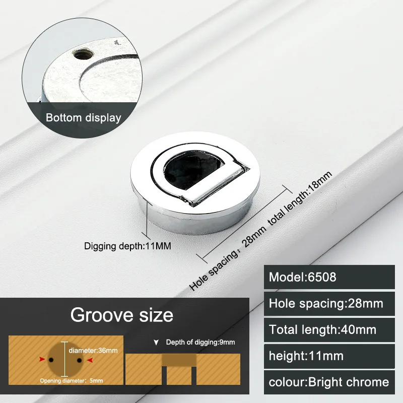 6508-28Bright chrome Feng YE Tatami Скрытая ручка из сплава утопленные флеш поворотные ручки яркий хром Темный сочетающийся винт для двери мебельная фурнитура - Цвет: 6508-28Bright chrome
