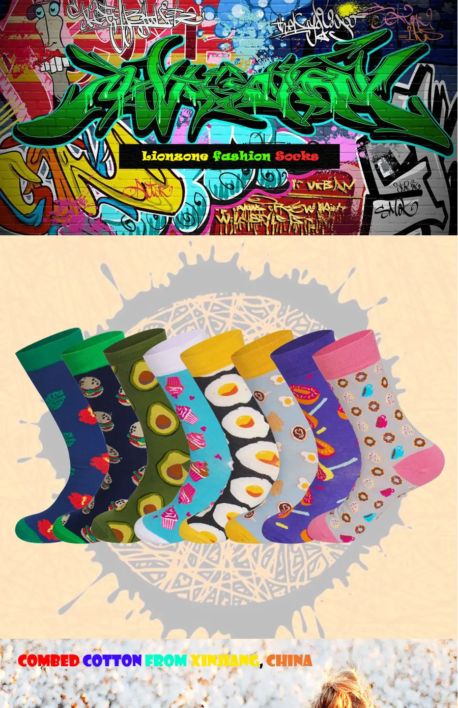 8 пар/лот унисекс Happy Socks Для мужчин и Для женщин Книги по искусству абстракция Творческий Foods узор Носок Мода нейтральной Смешные Носки для весны