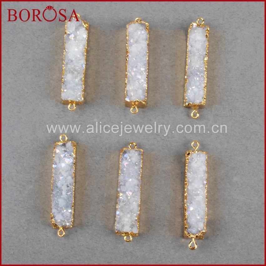 _ Натуральный камень титан AB друза очаровательный разъем прямоугольный BOROSA Geode