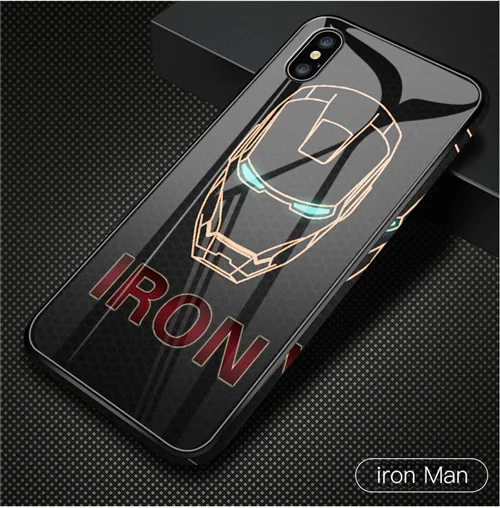 Iron Man Роскошный чехол из закаленного стекла для телефона Железный человек Человек-паук чехол для iPhone 11 6 6s 7 8 Plus X XR XS Max задняя крышка чехол Marvel Мстители - Цвет: Iron Man