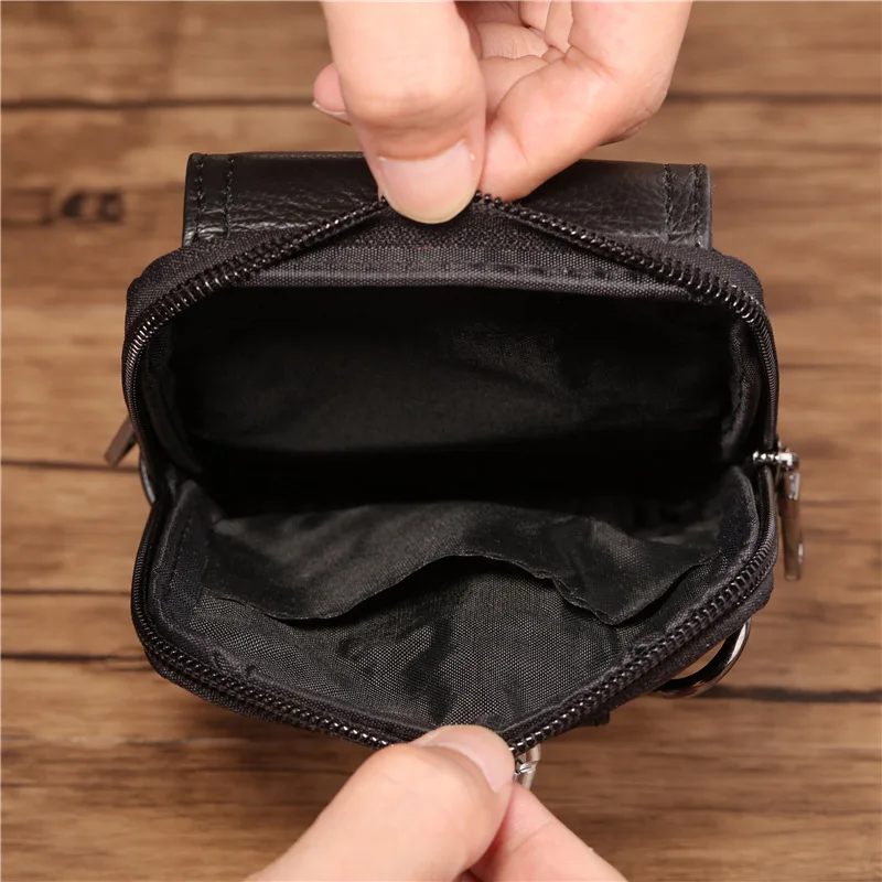 

High Quality Men Cross Body Cell Phone Case Cover Waist Belt Pack Purse Hook Male Genuine Leather Fanny Messenger Shoulder Bag