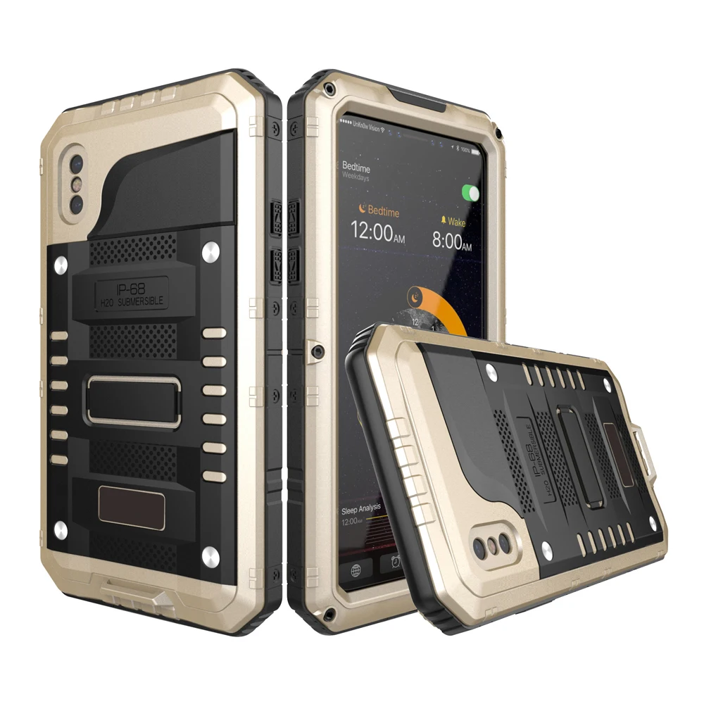 gold Metal Waterproof Case for iPhone X Heavy Duty Hybrid Tough Rugged Armor Metal Phone Case for iPhone X 8 7 6 6s Plus 5 5s Coque - Цвет: gold
