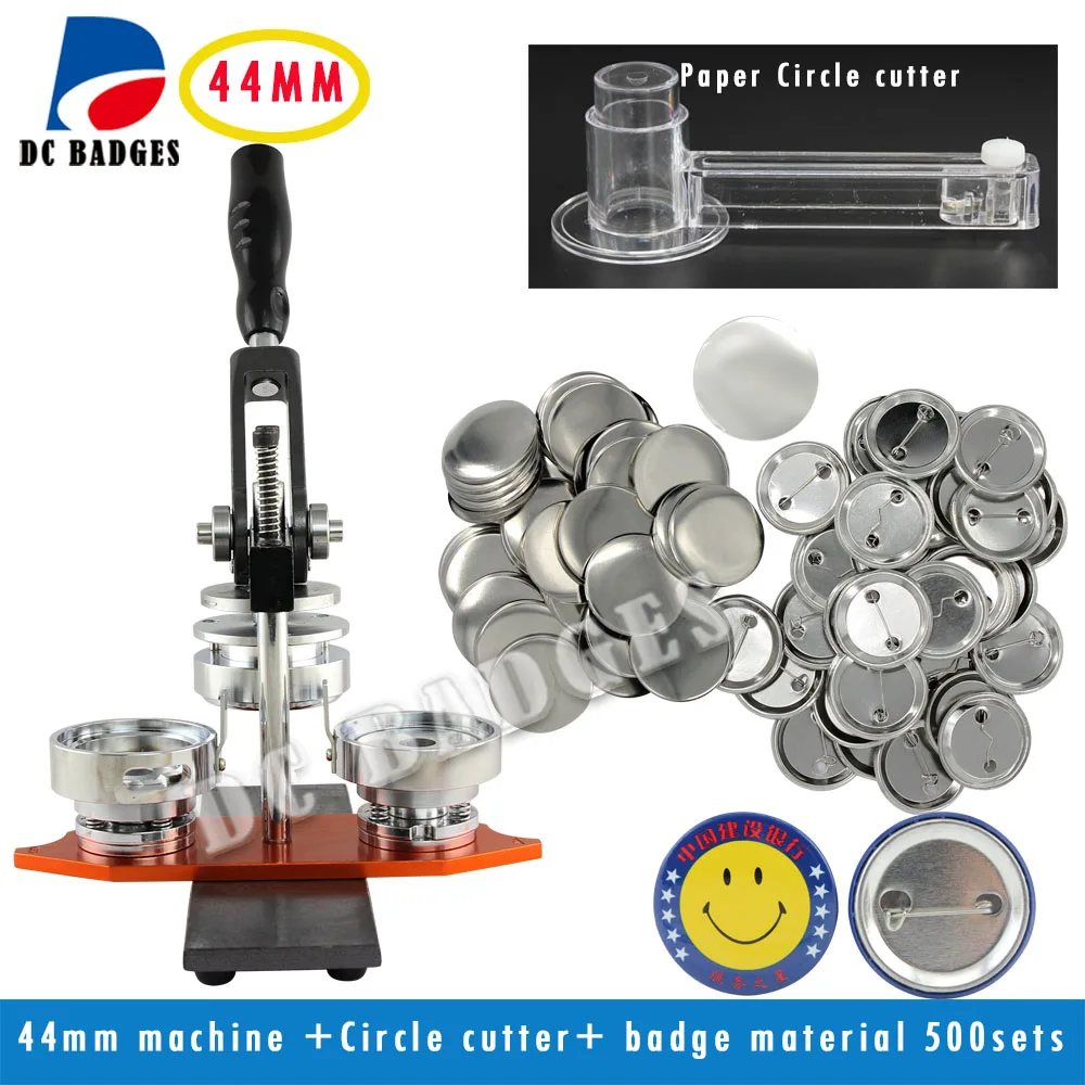

New Good Quallity Factory Directly Selling 1-3/4" 44mm Button Maker Machine +Circle Cutter+500 Sets Metal Pinback Supplies