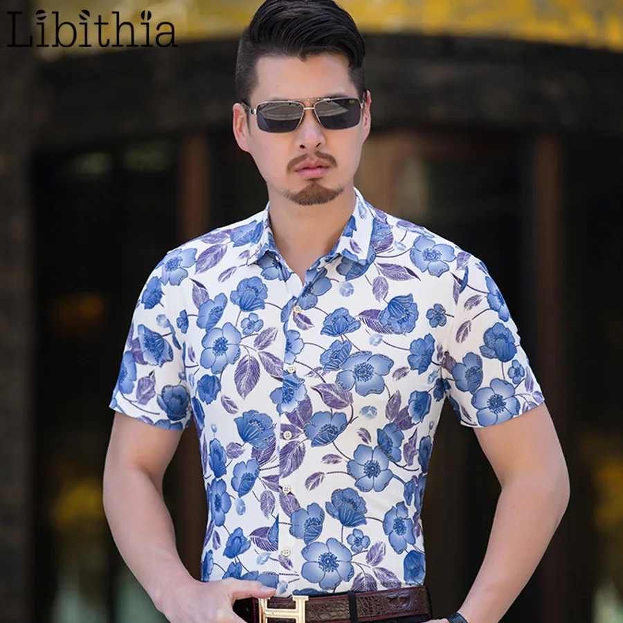 

Men's Short Sleeve Dress Shirts Flowers Printing Shirt Summer New Thin Fabric Tops Big Size L-7XL Floral Clothing Male G040