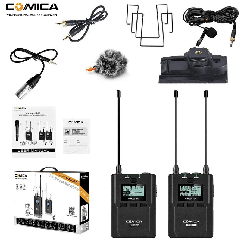 Comica CVM-WM200C 96-канальный UHF Беспроводной Lavalier отворотом микрофон система для Canon Nikon