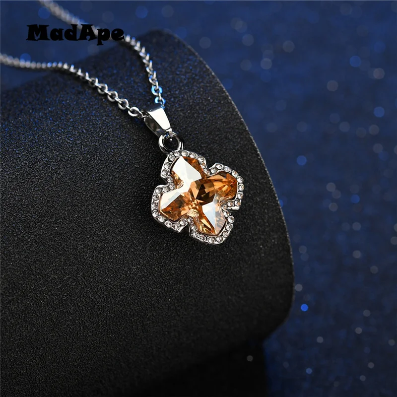 MadApe Trendy Lucky Clover Pendant Necklace With Champagne Ctystal Sweater Chain For Women Fashion Choker Jewelry Wholesale | Украшения и