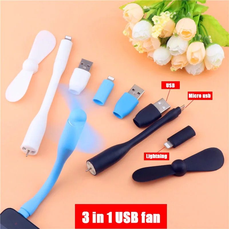 Мини Портативный 3 в 1 USB вентилятор для iPhone7 Xiaomi Samsung OTG Android телефон