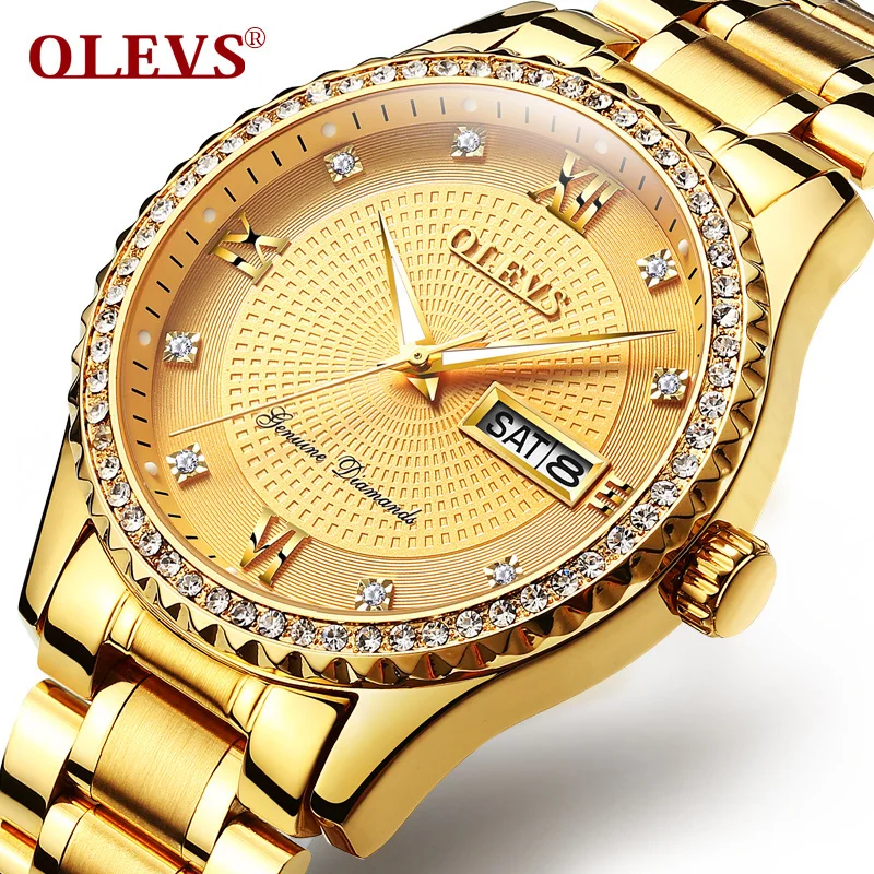 OLEVS мужские часы Relogio Masculino люксовый бренд Стразы светящиеся день недели