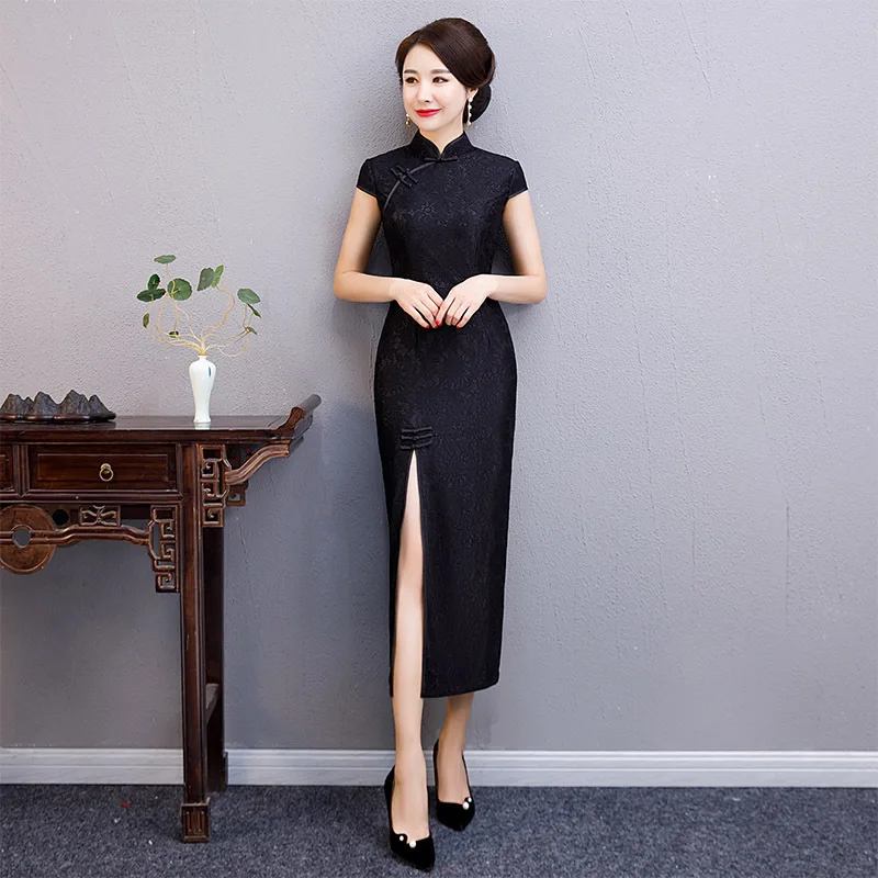 2019 пикантные Длинные Cheongsam в традиционном китайском стиле платье с короткими