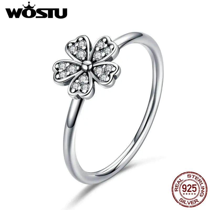Женское кольцо WOSTU из серебра 925 пробы с прозрачным кристаллом и ромашкой для