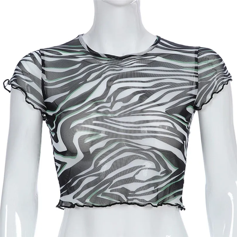 Новая женская прозрачная сетчатая футболка с принтом зебры привлекательная