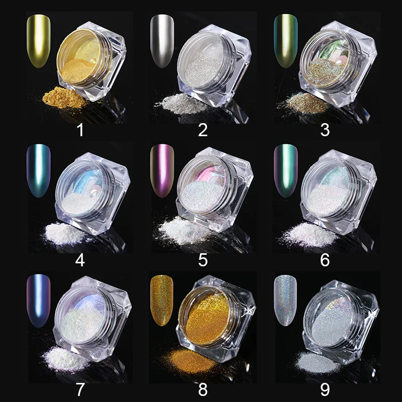 Блеск для ногтей зеркальная пудра хамелеон хромированный пигмент ногтевого