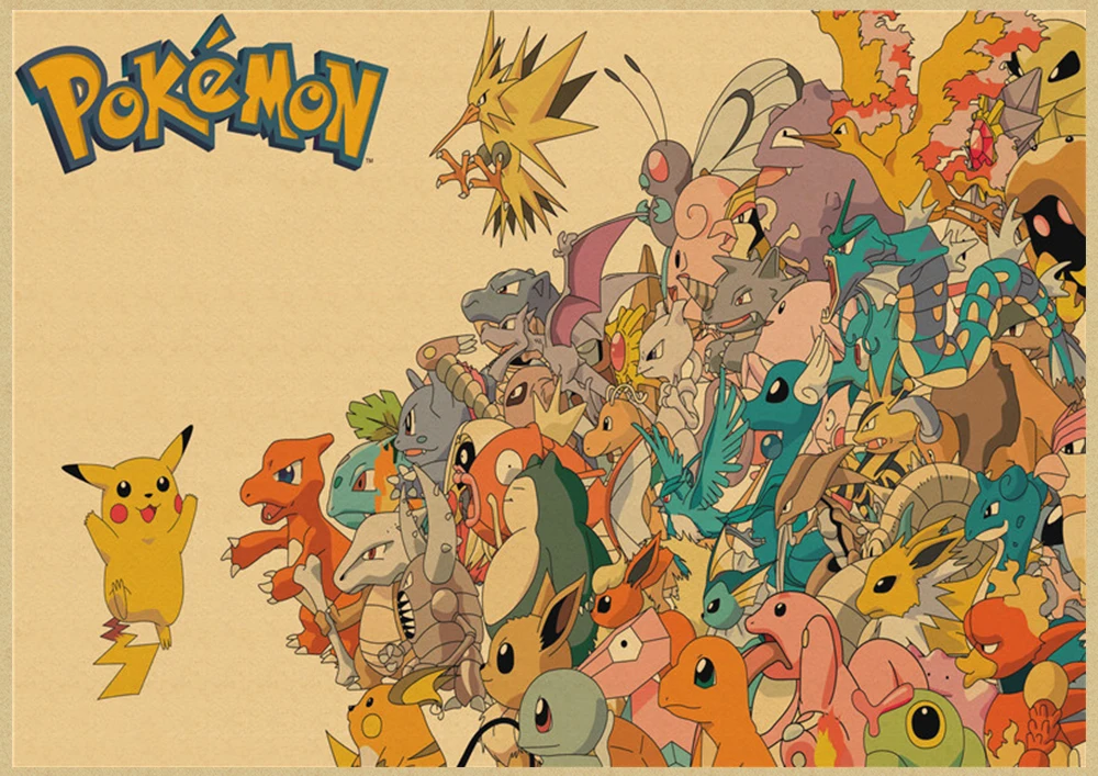 Бургундия Покемон карманные монстры мультфильм Винтаж ретро крафт-патината плакат Decorativo di DIY настенные стикеры Искусство домашний декор - Цвет: Бургундия