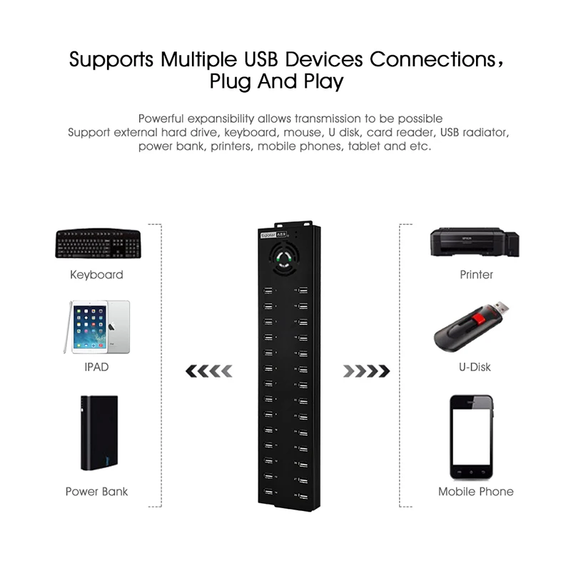

Sipolar New Arrival 28/30/32 Port 1A 1.5A 2.1A USB 2.0 Charger Hub Industrial Multi Ports Hub Phone Tablet Charging And Data Hub