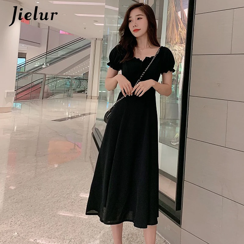 Jielur Элегантное летнее платье для женщин 2019 шикарное Европейское Черное женское с