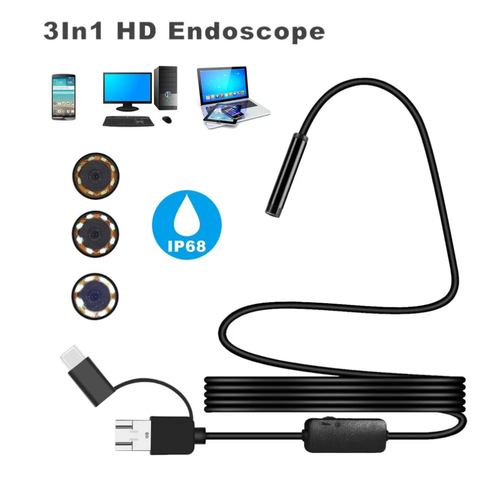 Водонепроницаемый Бороскоп-камера 1200P IP68 Android 8 мм Micro USB Type-c 3-в-1 | Безопасность и