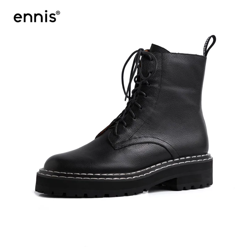 Black ENNIS/; дизайнерские женские ботинки на платформе; ботинки из натуральной кожи на шнуровке; сезон осень-зима; черные готические сапоги; обувь на плоской подошве; Цвет Красный; Новинка; A999 - Цвет: Black