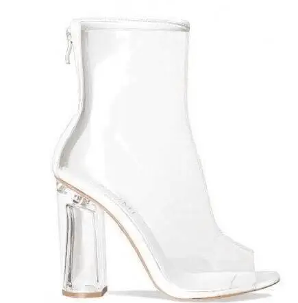 Designer Clear Plastic Boots See Through PVC Women Short Back Zipper Block Heel Transparent Ankle for |